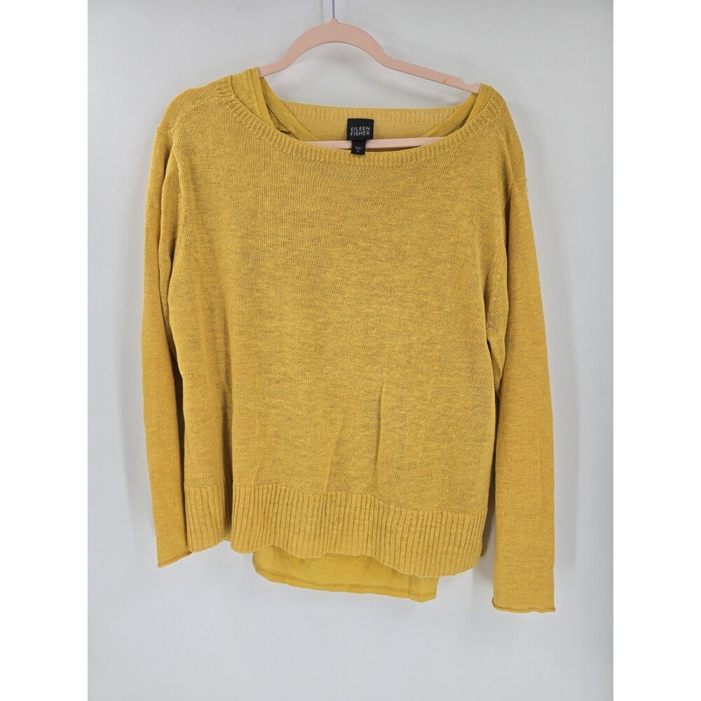 Eileen Fisher Marigold Yellow Cotton 100% Linen Knit Sweater & Shirt Size Medium